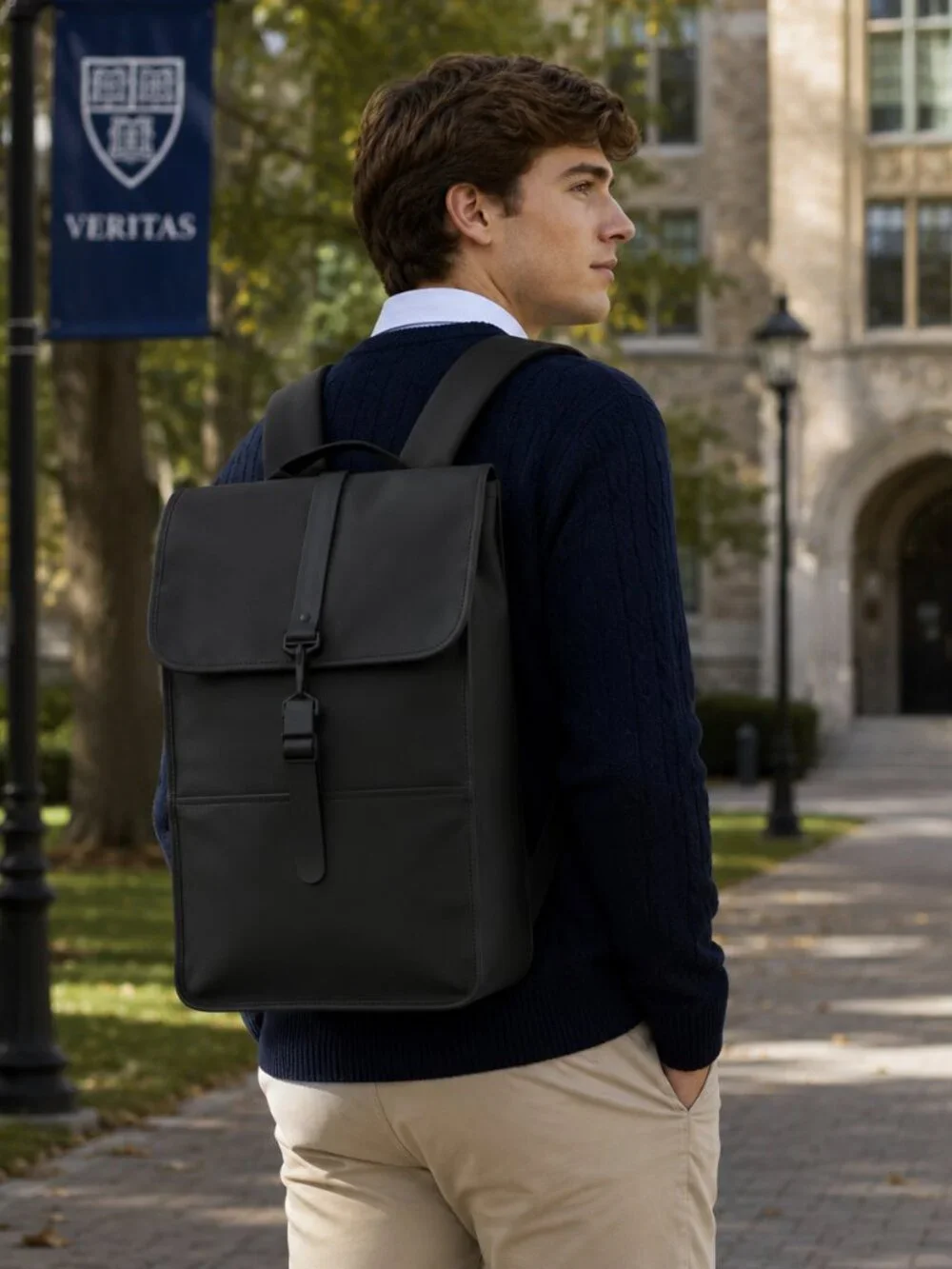 NWT RAINS BACKPACK black waterproof minimalist laptop school college prep clean